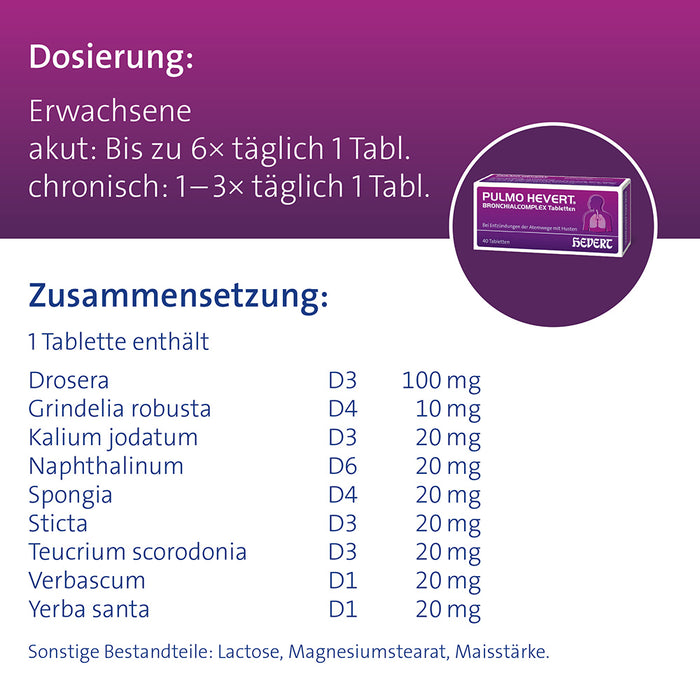 Pulmo Hevert Bronchialcomplex bei Entzündungen der Atemwege mit Husten, 40 St. Tabletten