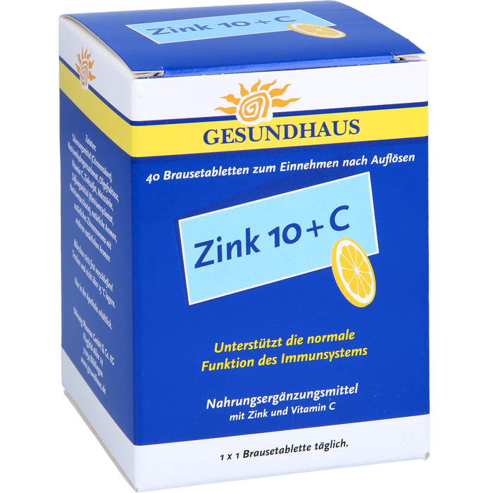 GESUNDHAUS Zink 10 + C Brausetabletten, 40 St. Tabletten