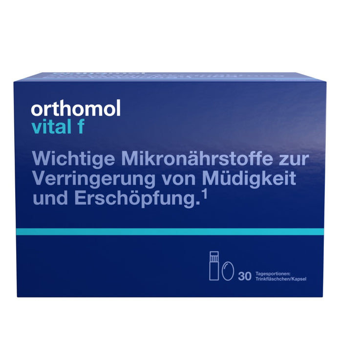 Orthomol Vital f - Mikronährstoffe für Frauen - bei Müdigkeit und Erschöpfung - mit B-Vitaminen, Omega-3-Fettsäuren und Magnesium - Trinkampullen/Kapseln, 30 St. Tagesportionen