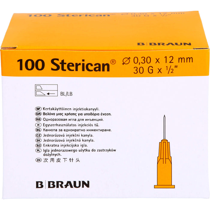 B. Braun 100 Sterican G30 x 1 1/2 Zoll 0,30 x 12 mm Einmal-Injektions-Kanüle gelb, 100 St. Kanülen