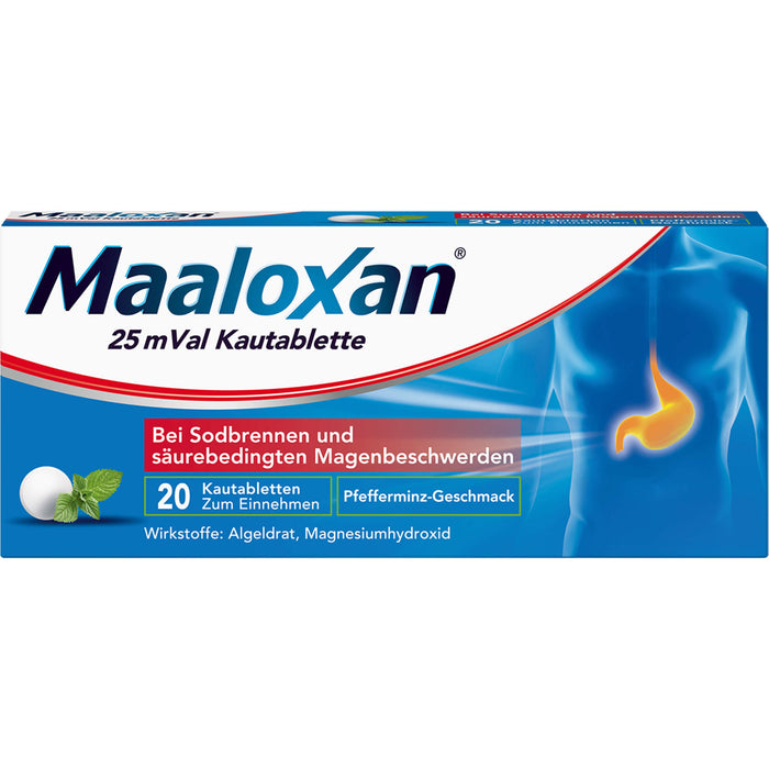 Maaloxan 25 mVal bei Sodbrennen Kautabletten Pfefferminz-Geschmack, 20 St. Tabletten