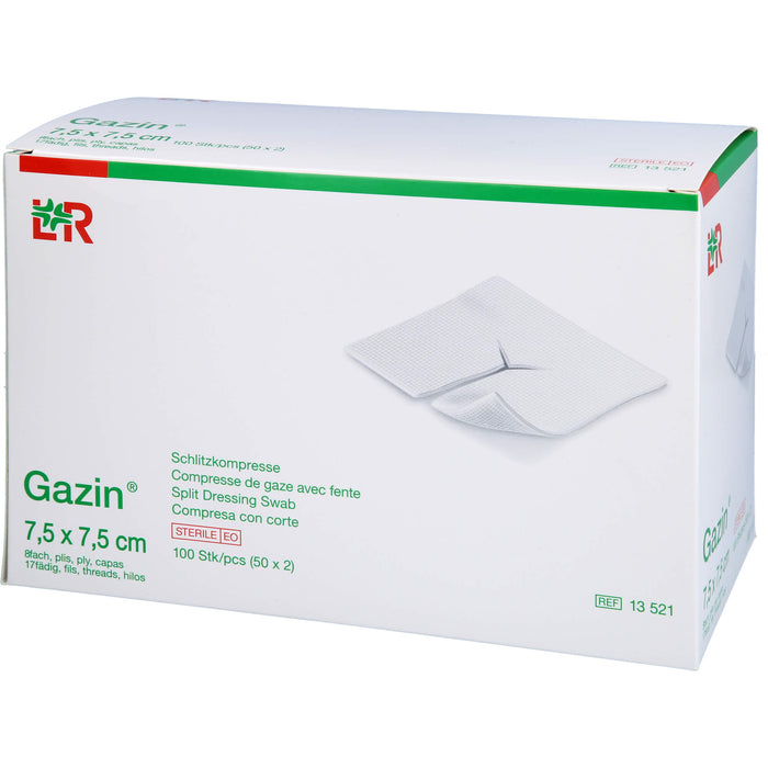 Gazin 7,5 cm x 7,5 cm steril 8fach Schlitzkompresse, 100 St. Kompressen