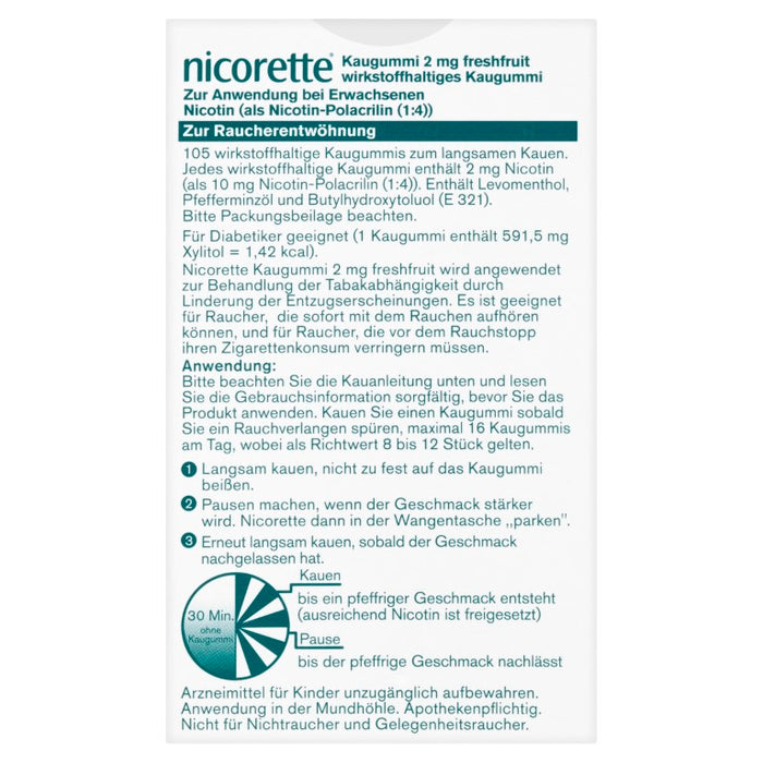 nicorette Kaugummi 2 mg Nicotin zuckerfrei freshfruit, 105 St. Kaugummi