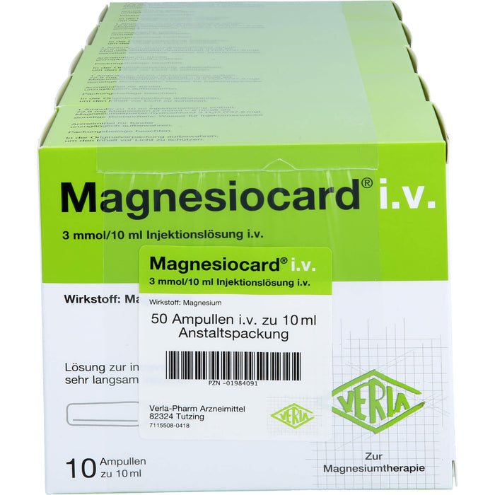 VERLA Magnesiocard i.v. Injektionslösung zur Magnesiumtherapie, 50 St. Ampullen