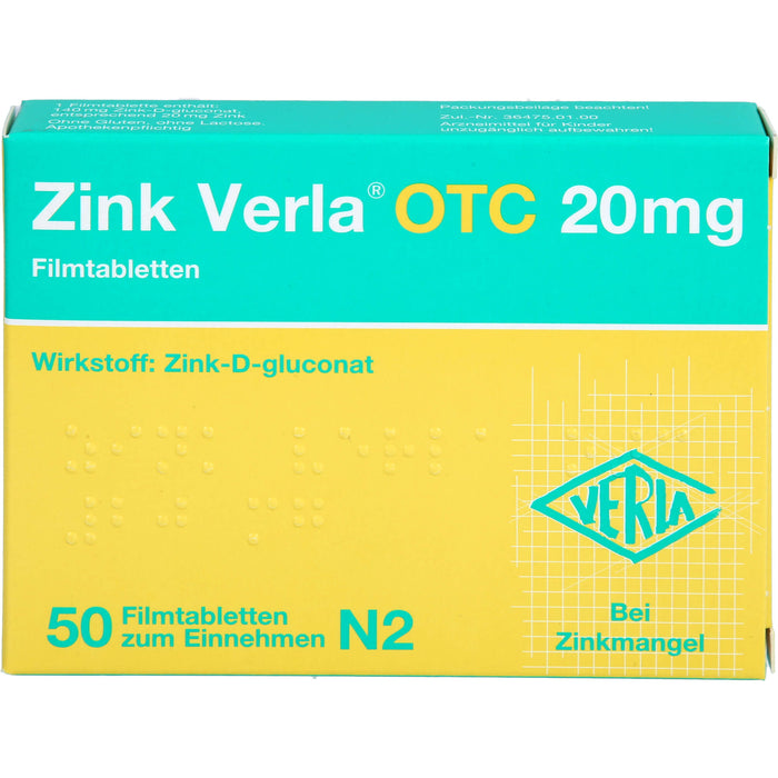 VERLA Zink Verla OTC 20 mg Filmtabletten, 50 St. Tabletten