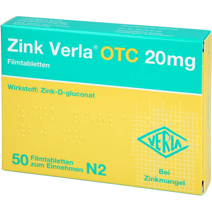 VERLA Zink Verla OTC 20 mg Filmtabletten, 50 St. Tabletten