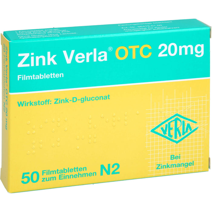 VERLA Zink Verla OTC 20 mg Filmtabletten, 50 St. Tabletten