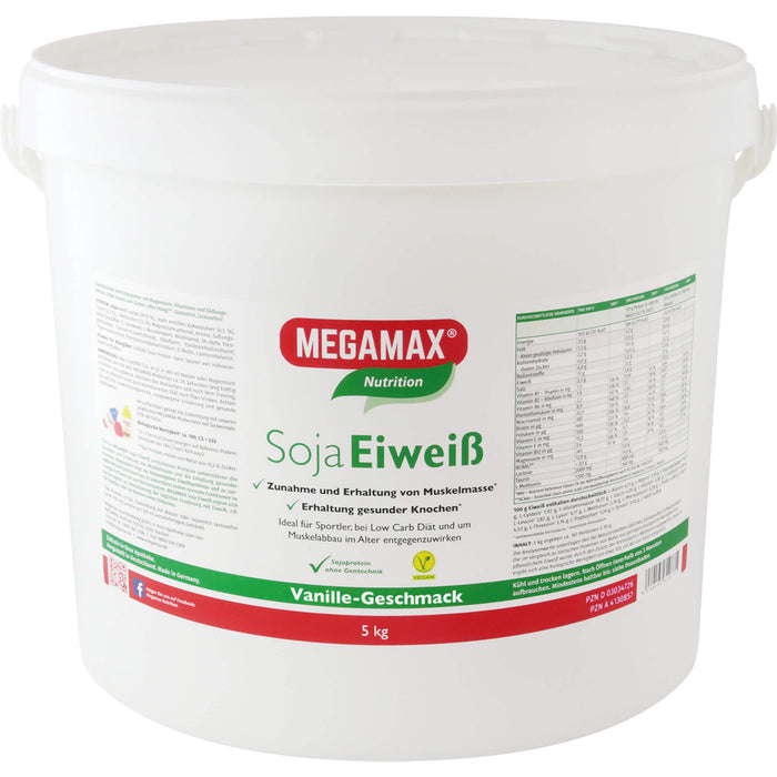 MEGAMAX Nutrition Soja Eiweiß Pulver Vanille-Geschmack, 5000 g Pulver