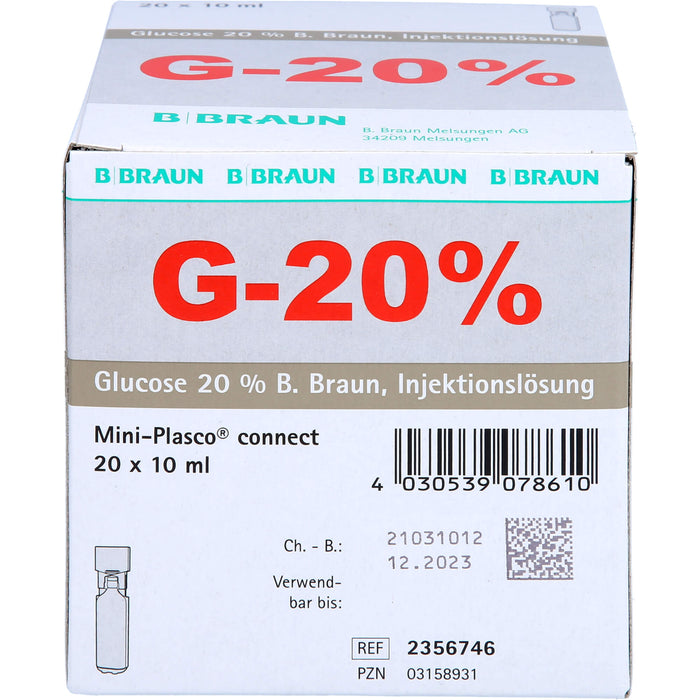 B. Braun Glucose 20 % Injektionslösung, Mini Plasco connect, 200 ml Lösung