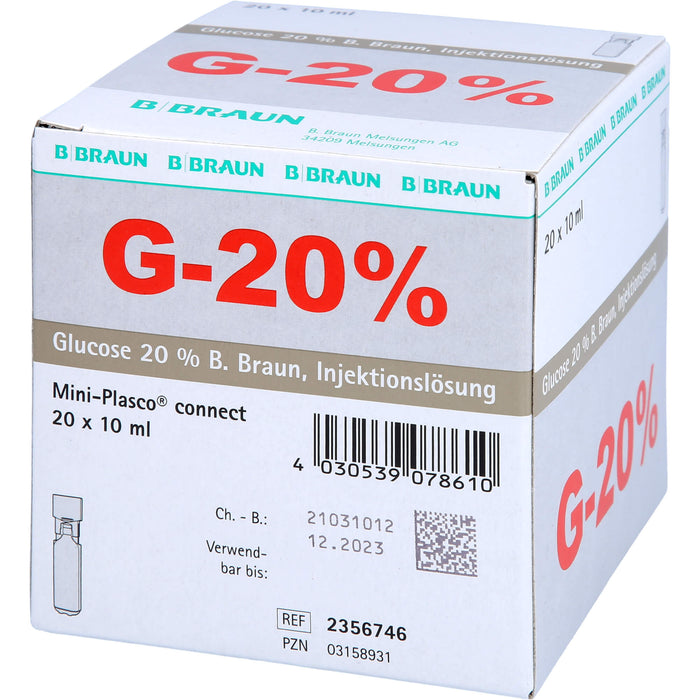 B. Braun Glucose 20 % Injektionslösung, Mini Plasco connect, 200 ml Lösung