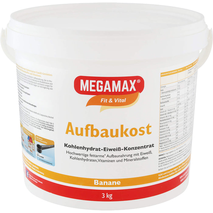 MEGAMAX Fit & Vital Aufbaukost Kohlenhydrat-Eiweiß-Konzentrat Bananen-Geschmack, 3000 g Pulver