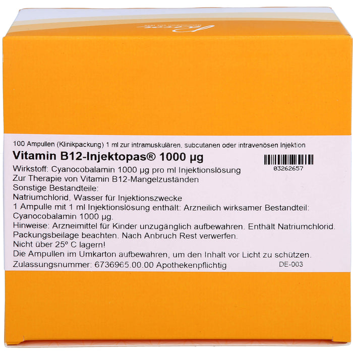 Vitamin B12-Injektopas 1000 µg Injektionslösung bei Vitamin-B12-Mangel, 100 St. Ampullen