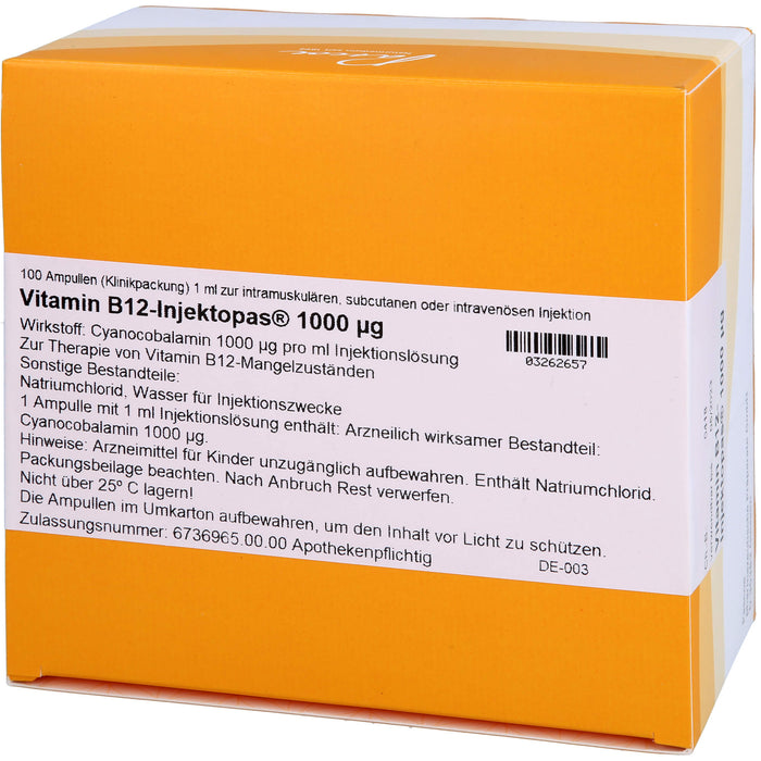 Vitamin B12-Injektopas 1000 µg Injektionslösung bei Vitamin-B12-Mangel, 100 St. Ampullen