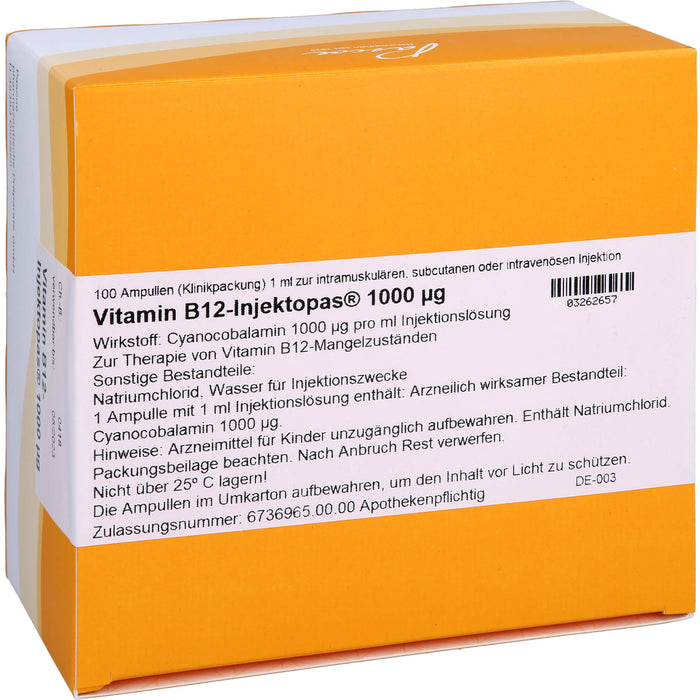 Vitamin B12-Injektopas 1000 µg Injektionslösung bei Vitamin-B12-Mangel, 100 St. Ampullen