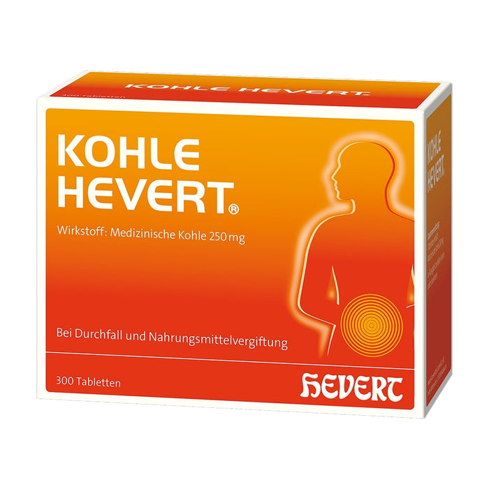 Kohle Hevert bei Durchfall sowie bei Vergiftungen durch Lebensmittel, Schwermetalle und Medikamente, 300 St. Tabletten