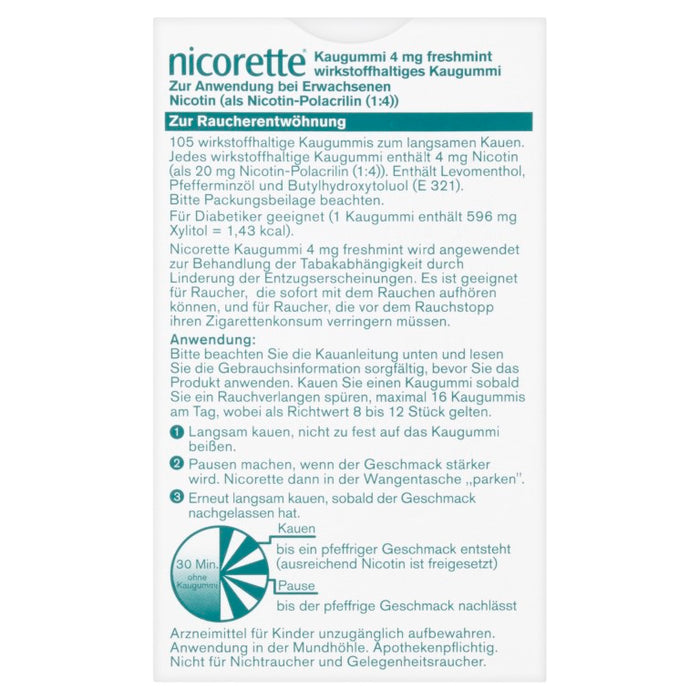 nicorette Kaugummi 4 mg Nicotin zuckerfrei freshmint für starke Raucher, 105 St. Kaugummi