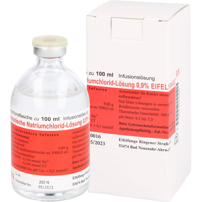 Isotonische Natriumchlorid-Lösung 0,9 % EIFELFANGO zur Flüssigkeits- und Elektrolytsubstitution, 100 ml Lösung