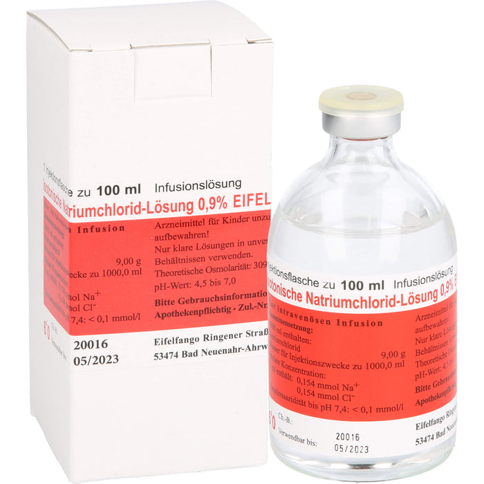 Isotonische Natriumchlorid-Lösung 0,9 % EIFELFANGO zur Flüssigkeits- und Elektrolytsubstitution, 100 ml Lösung