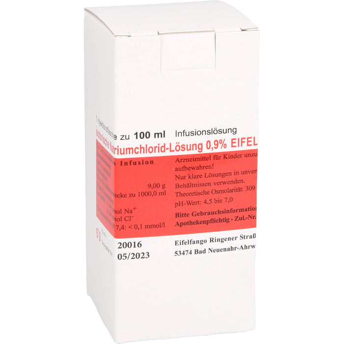 Isotonische Natriumchlorid-Lösung 0,9 % EIFELFANGO zur Flüssigkeits- und Elektrolytsubstitution, 100 ml Lösung