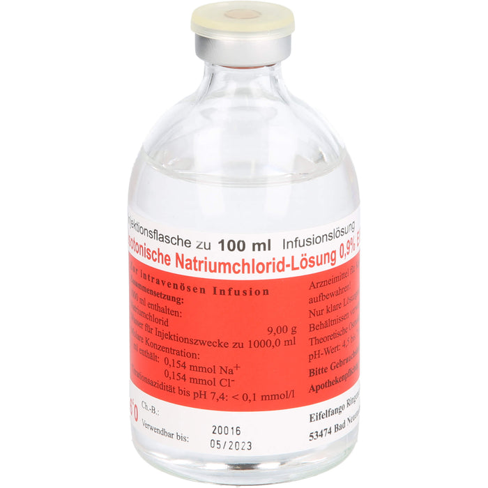 Isotonische Natriumchlorid-Lösung 0,9 % EIFELFANGO zur Flüssigkeits- und Elektrolytsubstitution, 100 ml Lösung