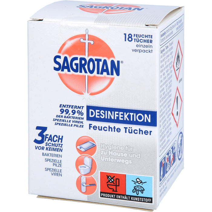 SAGROTAN desinfizierende Feuchttücher, 18 St. Tücher