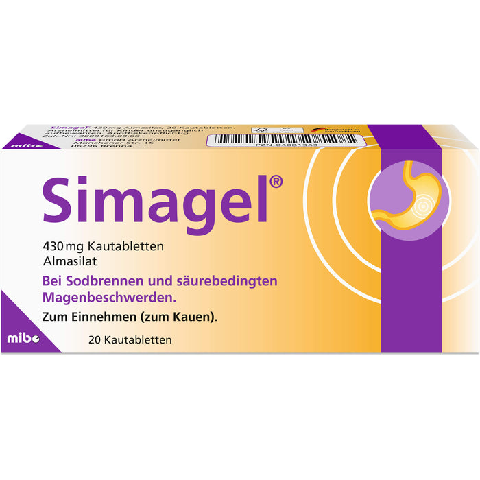 Simagel 430 mg Kautabletten bei Sodbrennen und säurebedingte Magenbeschwerden, 20 St. Tabletten