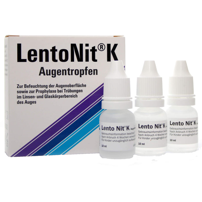 Lento Nit K Augentropfen 3er Packung zur Befeuchtung der Augenoberfläche sowie zur Prophylaxe bei Trübungen im Linsen- und Glaskörperbereich des Auges, 30 ml Lösung