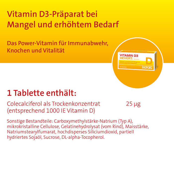 Vitamin D3 Hevert bei Mangel und erhöhtem Bedarf, 100 St. Tabletten