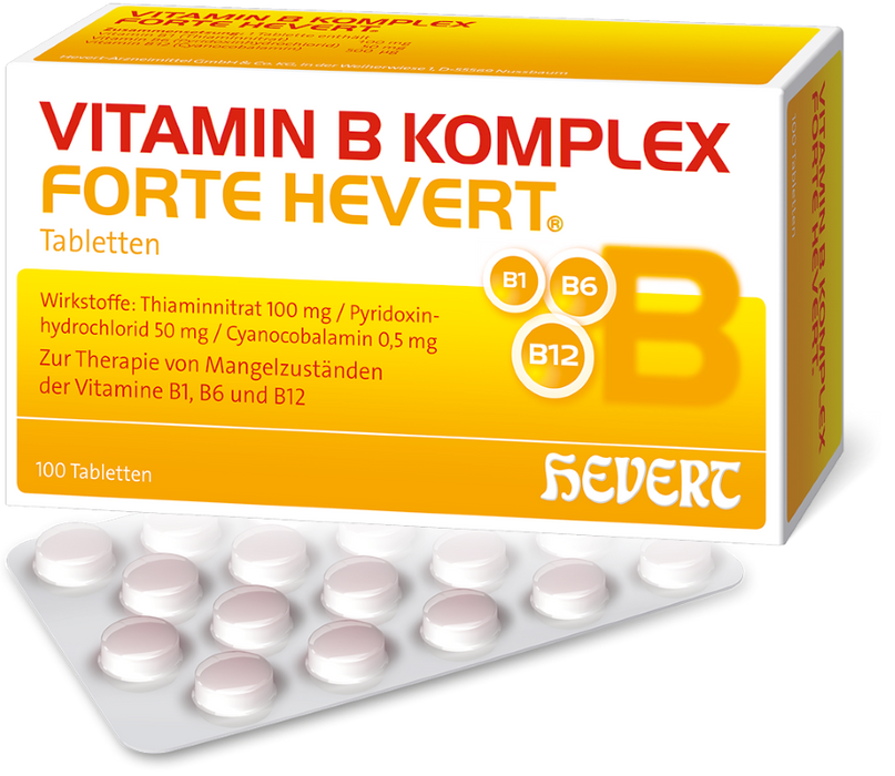 Vitamin B Komplex forte Hevert zur Therapie nachgewiesener Mangelzustände der Vitamine B1, B6 und B12, 100 St. Tabletten