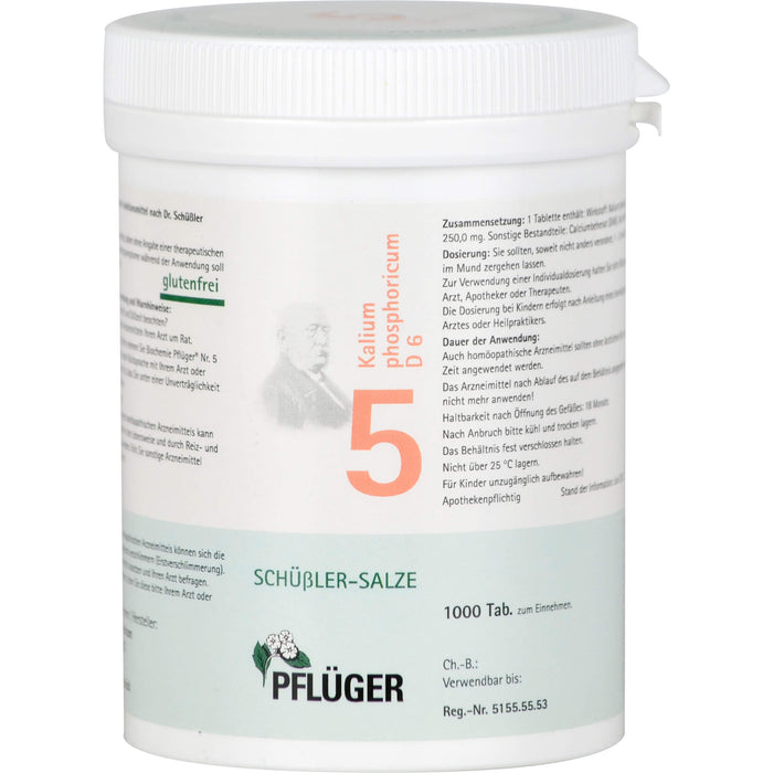 Pflüger Biochemie Nr.5 Kalium phosphoricum D6 Tabletten, 1000 St. Tabletten