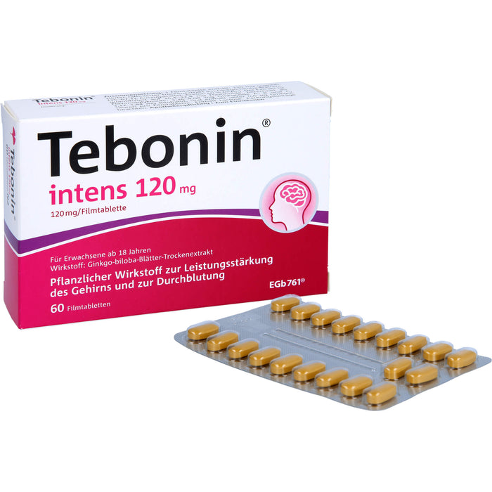 Tebonin intens 120 mg Filmtabletten zur Leistungsstärkung des Gehirns und zur Durchblutung, 60 St. Tabletten