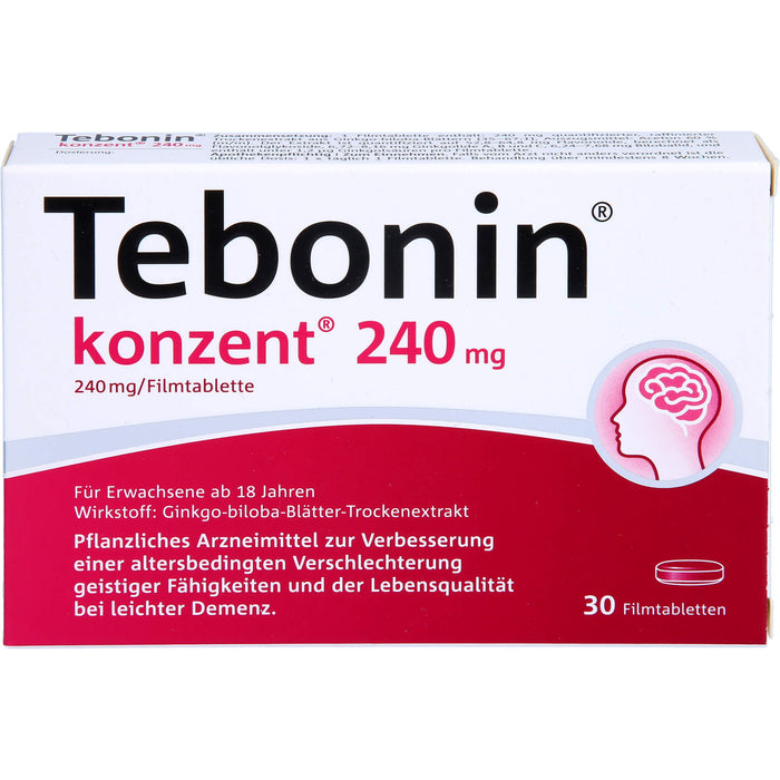 Tebonin konzent 240 mg Filmtabletten zur Verbesserung einer altersbedingten Verschlechterung geistiger Fähigkeiten und der Lebensqualität bei leichter Demenz, 30 St. Tabletten