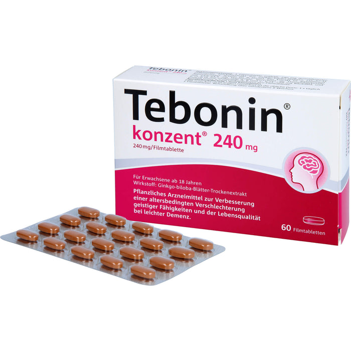 Tebonin konzent 240 mg Filmtabletten zur Verbesserung einer altersbedingten Verschlechterung geistiger Fähigkeiten und der Lebensqualität bei leichter Demenz, 60 St. Tabletten