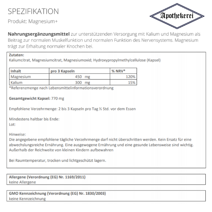 Apothekerei Magnesium + Kalium, 90 St. Kapseln