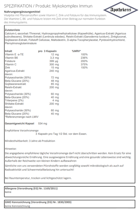 Apothekerei Mykokomplex Immun, 90 St. Kapseln