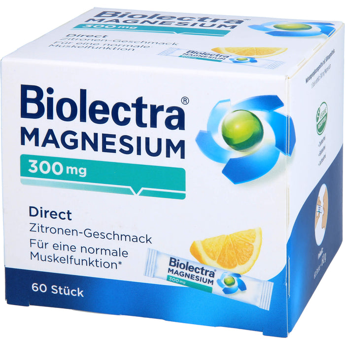 Biolectra Magnesium 300 mg direct Zitronengeschmack Pellets in Sticks, 60 St. Beutel