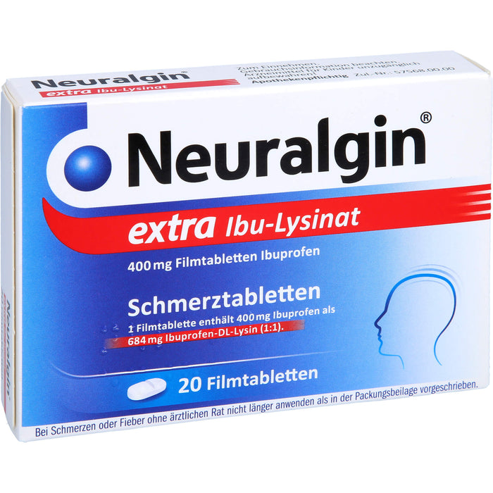 Neuralgin extra Ibu-Lysinat 400 mg Filmtabletten bei Schmerzen oder Fieber, 20 St. Tabletten