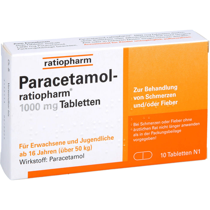 Paracetamol-ratiopharm 1000 mg Tabletten, 10 St. Tabletten