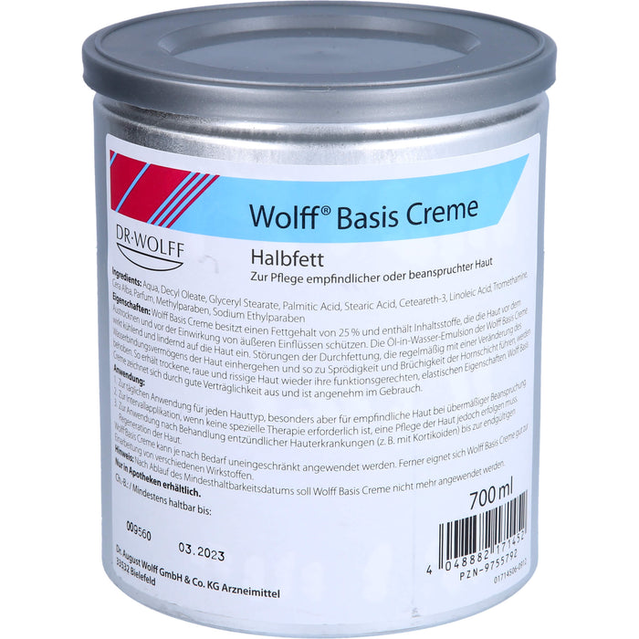 WOLFF BASIS CREME HALBFETT, 700 ml CRE