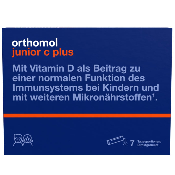 Orthomol junior C plus - mit Vitamin C als Beitrag zu einer normalen Funktion des Immunsystems - Himbeer/Limetten-Geschmack - Direktgranulat, 7 St. Tagesportionen
