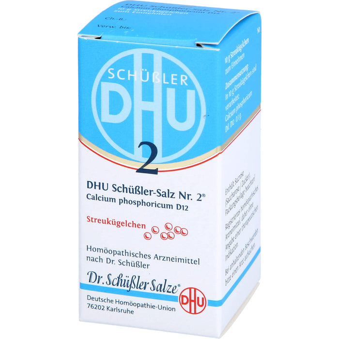 DHU Schüßler-Salz Nr. 2 Calcium phosphoricum D12 Streukügelchen – Das Mineralsalz der Knochen und Zähne – das Original – umweltfreundlich im Arzneiglas, 10 g Globuli