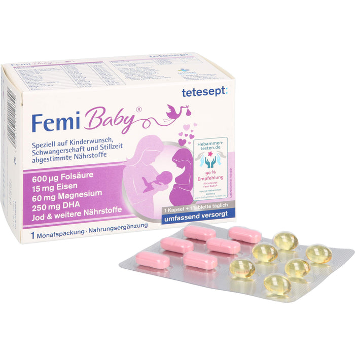 tetesept Femi Baby Kapseln + Tabletten bei Kinderwunsch, Schwangerschaft und Stillzeit, 60 St. Kombipackung