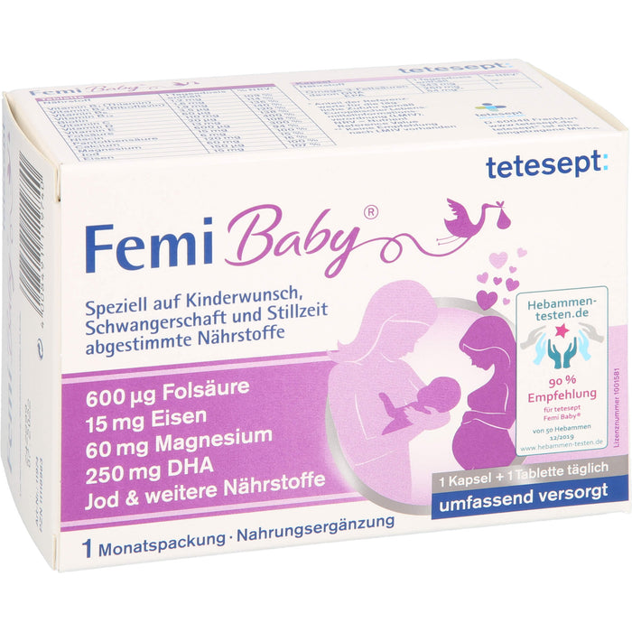 tetesept Femi Baby Kapseln + Tabletten bei Kinderwunsch, Schwangerschaft und Stillzeit, 60 St. Kombipackung