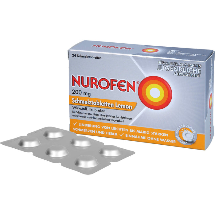 Nurofen Schmelztabletten Lemon bei Kopfschmerzen ab 6 Jahren 200mg, 24 St. Tabletten