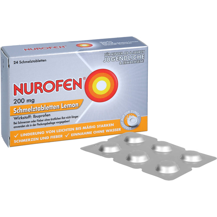 Nurofen Schmelztabletten Lemon bei Kopfschmerzen ab 6 Jahren 200mg, 24 St. Tabletten