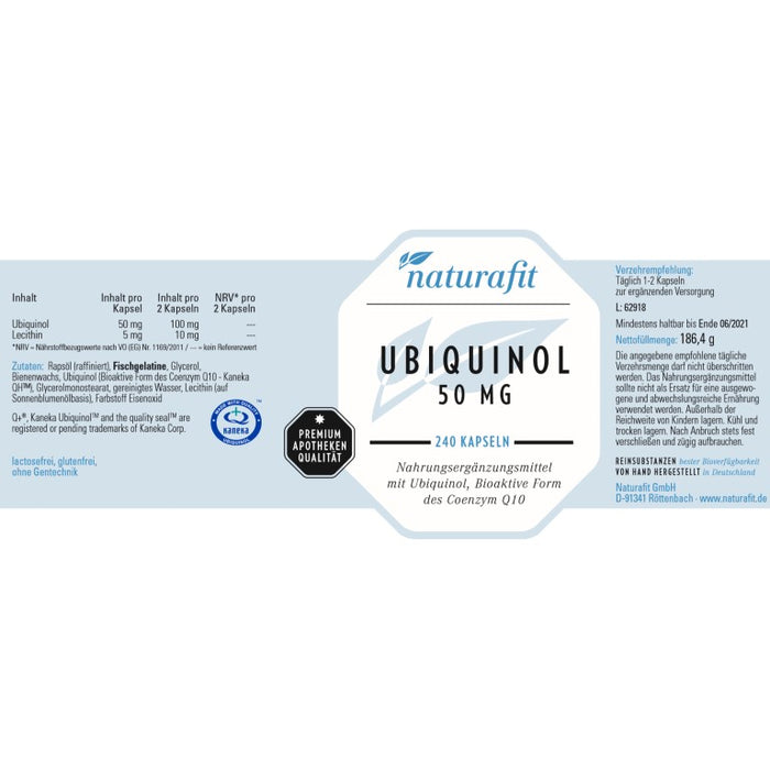 naturafit Ubiquinol 50 mg Kapseln, 240 St. Kapseln