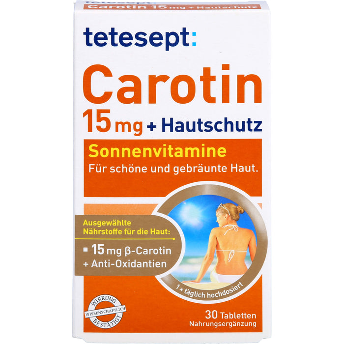 tetesept Carotin 15 mg + Hautschutz Sonnenvitamine für schöne und gebräunte Haut, 30 St. Tabletten