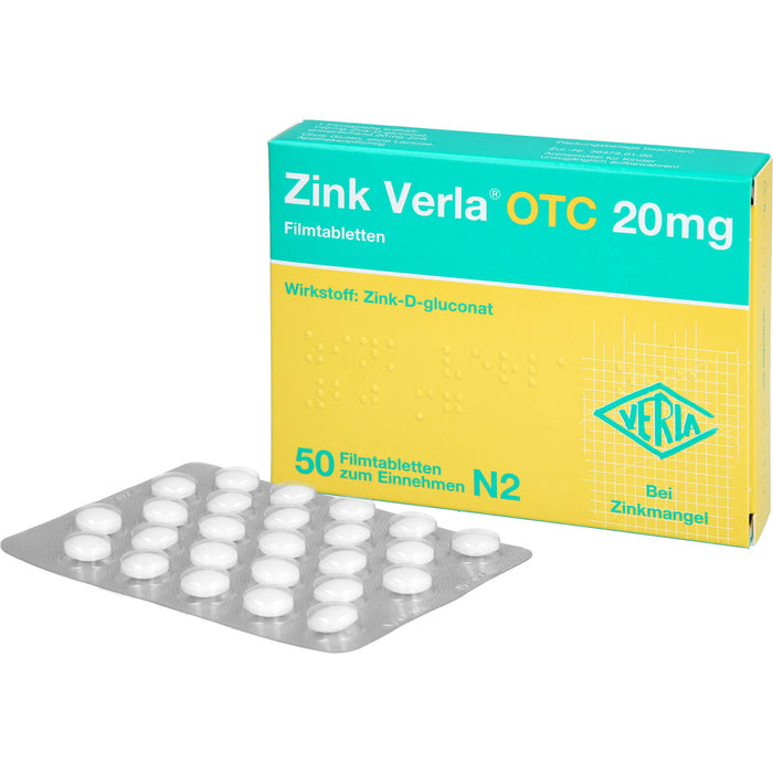 VERLA Zink Verla OTC 20 mg Filmtabletten, 50 St. Tabletten