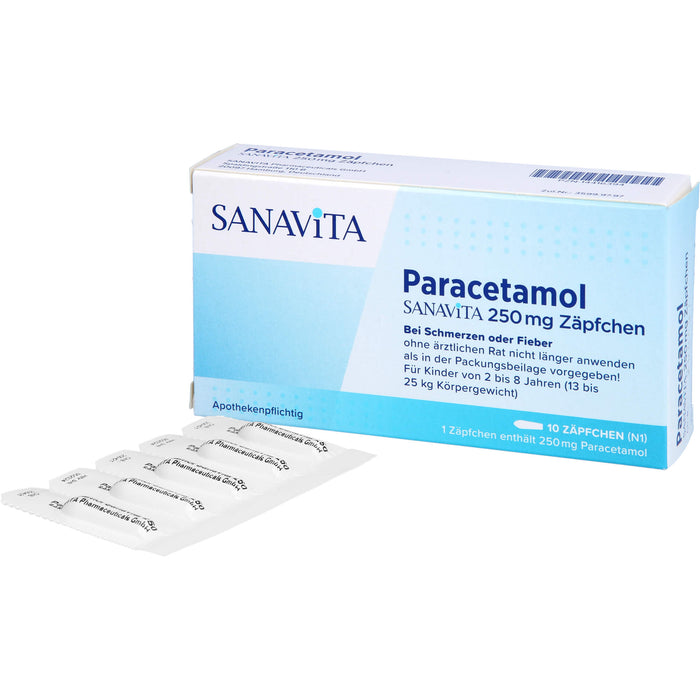 SANAVITA Paracetamol 250 mg Zäpfchen bei Schmerzen und Fieber, 10 St. Zäpfchen