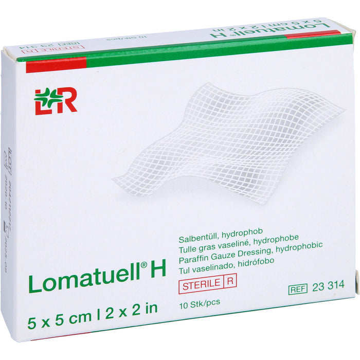 Lomatuell H Salbentüll steril 5 x 5 cm Reimport Kohlpharma, 10 St. Verband